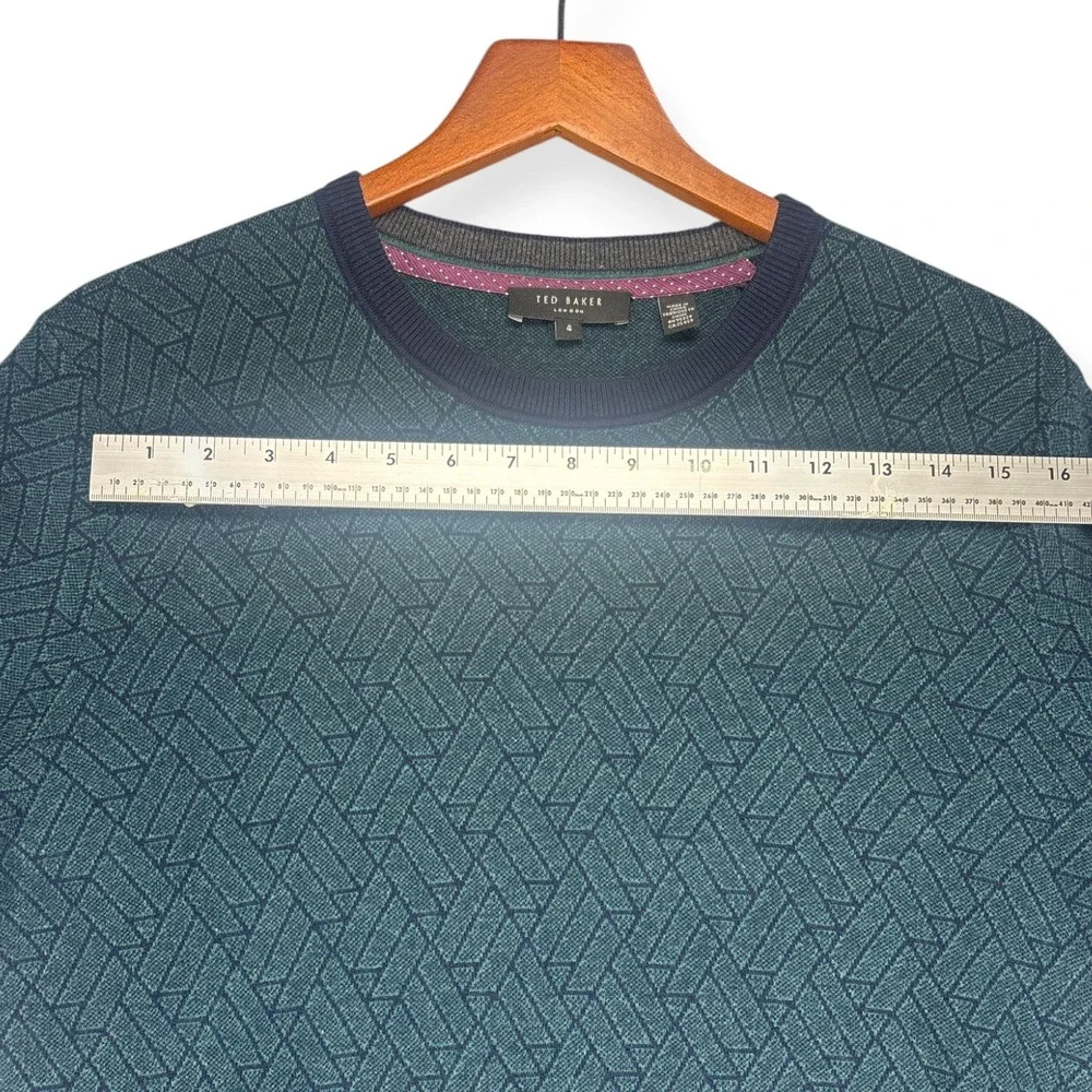 Ted Baker Mens L Sweater Cashmere Geometric Teal Navy Crewneck Academia Preppy